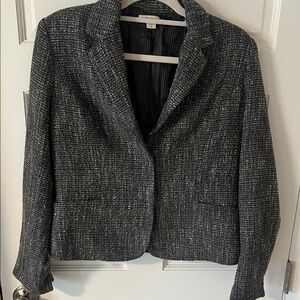 Coldwater Creek Gary Tweed Metallic Thread Blazer Grey snap closure Size 10